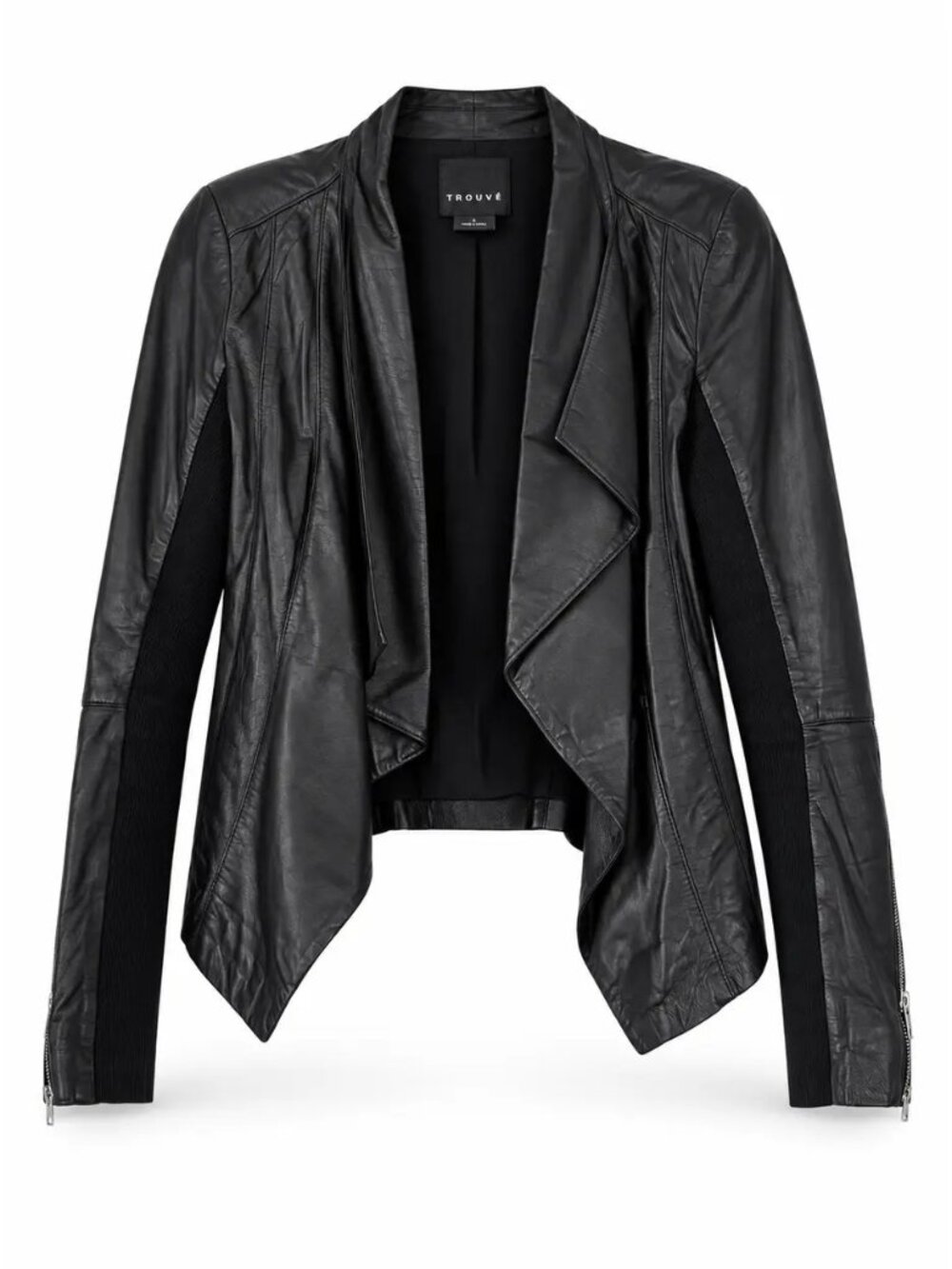 Trove Black Draped Leather Jacket, Size XS